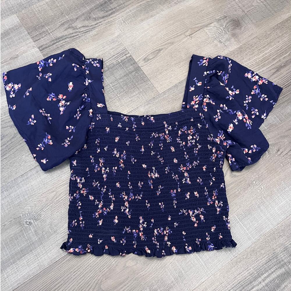 Japna Smocked Floral Flutter Sleeve Top